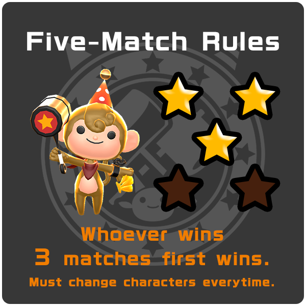 [Five-Match Rules]Whoever wins 3 matches first wins.　Must change characters everytime.